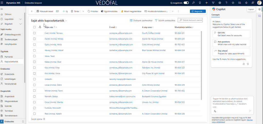 Kapcsolattartók Saját aktív kapcsolattartók - Dynamics 365